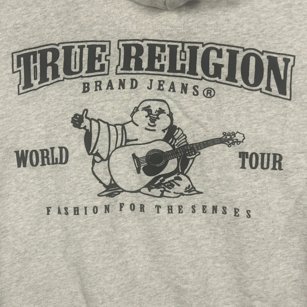 True Religion Men's World Tour Buddha Logo Zip Up Hoodie Gray XL MAOB129MF3